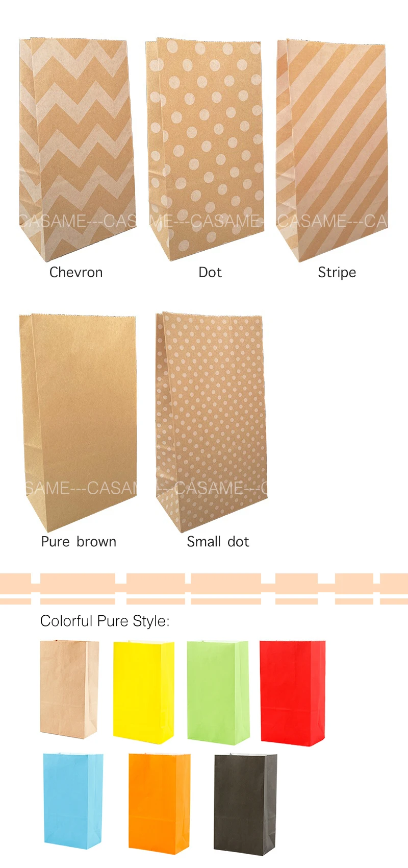 Description Picture 3 of itemSolid Color Colorful Dots Stripe Gift Bag Party Wedding Favor Cookie Candy Bags Birthday Food Treat Bag Open Top Paper Bag