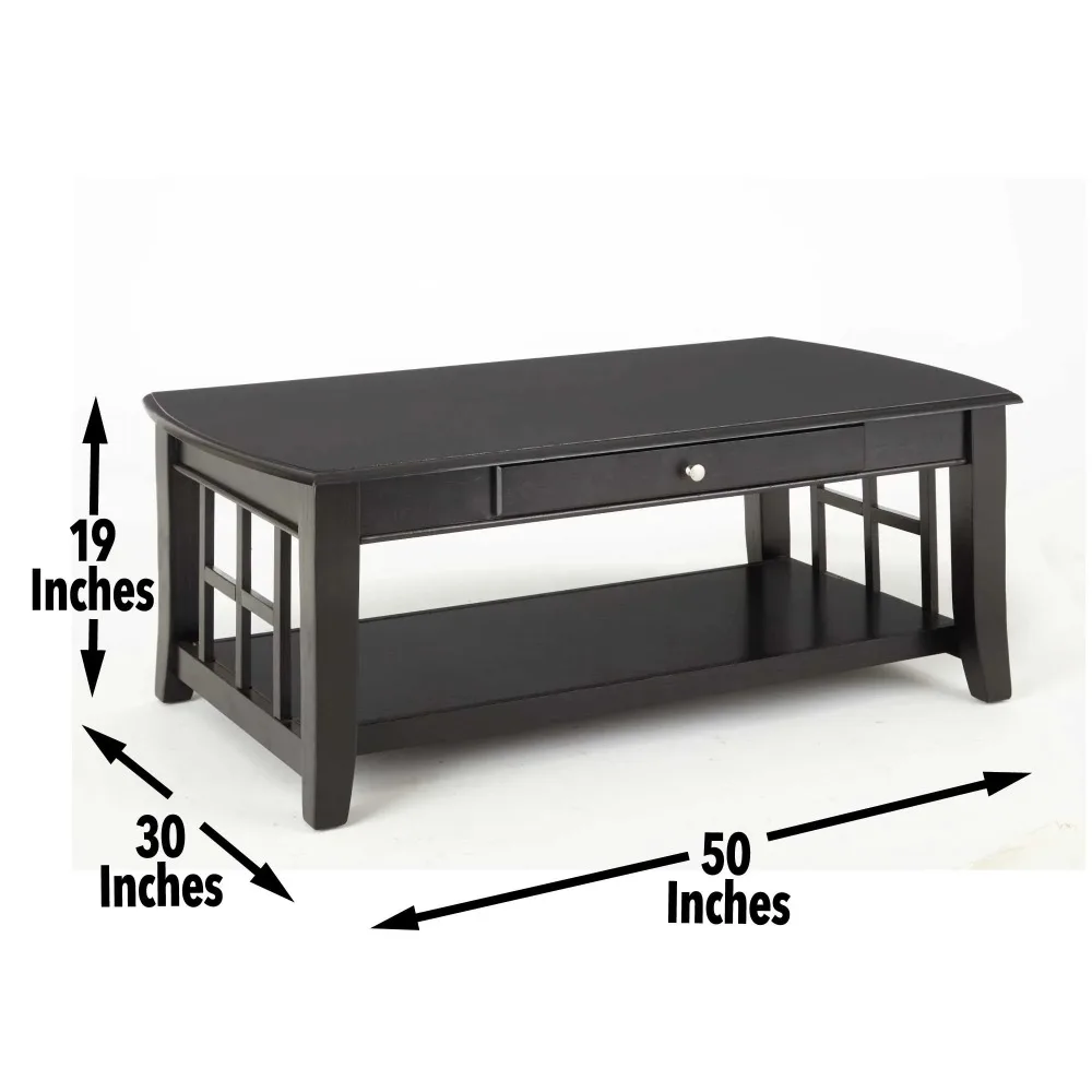 Cassidy Indoor Traditional with Storage and Shelf Rectangle Coffee Table, Black 5