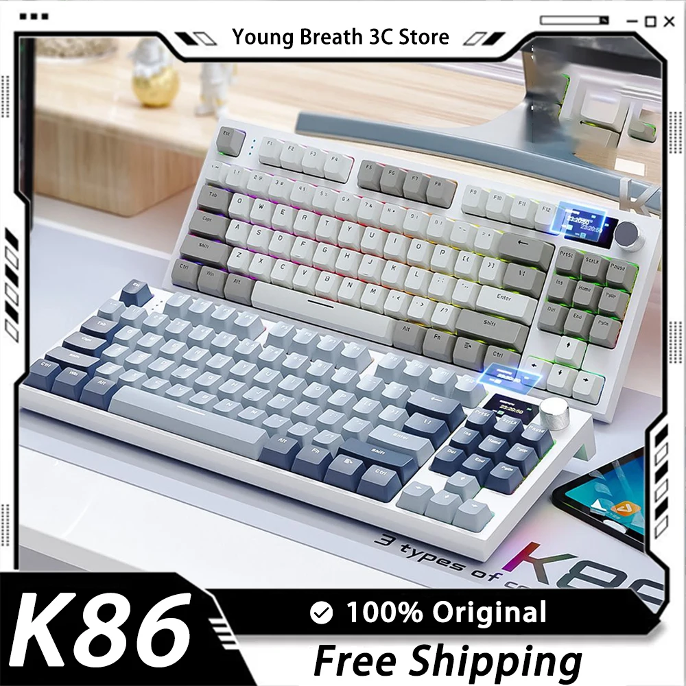 

Attack Shark K86 Mechanical Keyboard TFT Screen Multifunctional Knob Three Mode Gaming Keyboard RGB Gasket Hot Swap Mac Pc Gamer