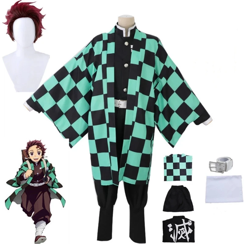 

Аниме Косплей Костюм Tanjirou Kamado Kimetsu no Yaiba мужское кимоно Униформа Disfraz Хэллоуин