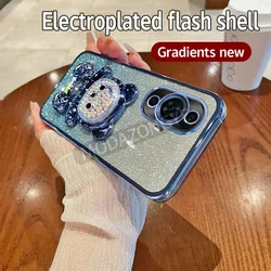 Sparkling Soft Silicone Shockproof Case with Electroplated Finish and Bear Stand for FOA-LX9 (Blue)