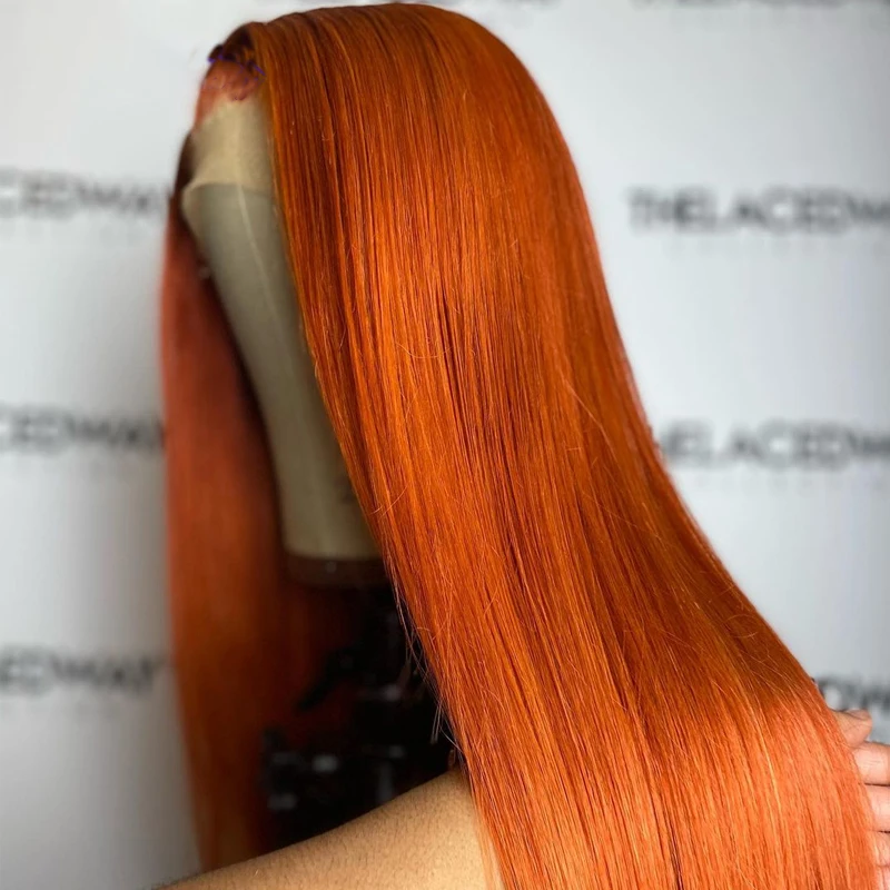 

Long Ginger Orange 180%Density Preplucked 26Inch Silky Straight Lace Front Wig For Women Baby Hair Heat Resistant Glueless Daily