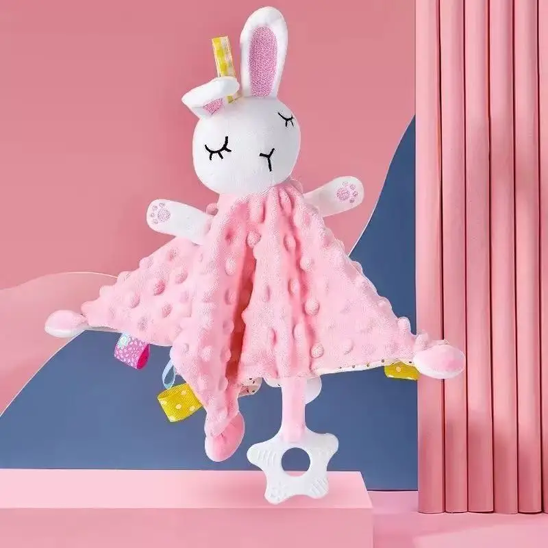 Coperta consolatrice per bambini con etichette Massaggiagengive Morbido peluche Neonato Bambole che dormono Moda per bambini Giocattolo per il sonno Succhietto Placare Bavaglini per asciugamani