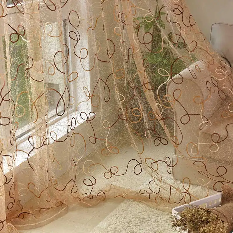 Modern Embroidered Tulle Curtains for Living Room Striped Sheer Curtain for Bedroom Window Blinds Gauze Curtain Home Decoration