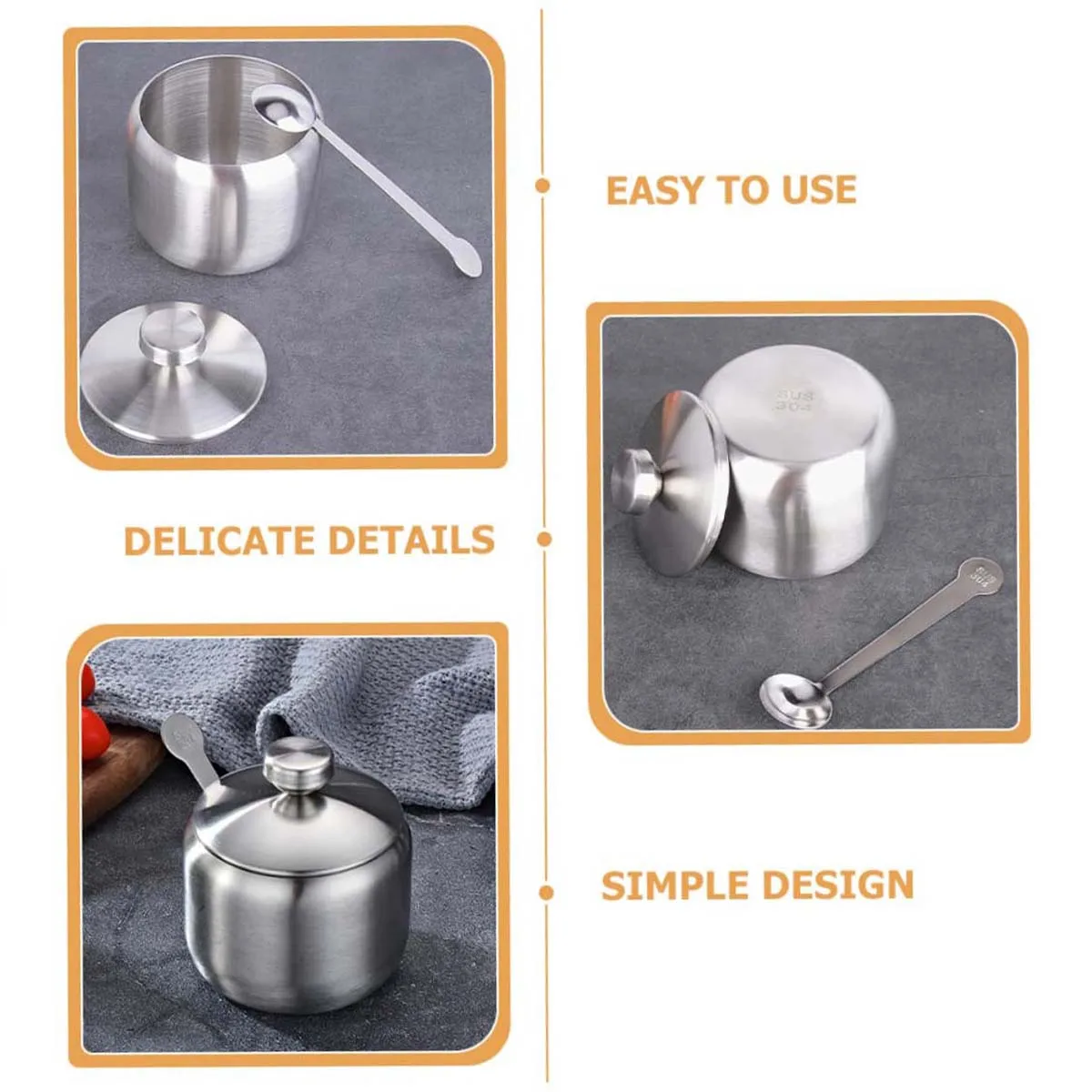 Stainless Steel Seasoning Jar with Spoon Large Capacity Durable Seasoning Pot Kitchen Supplies for Food Storage and Organization 3