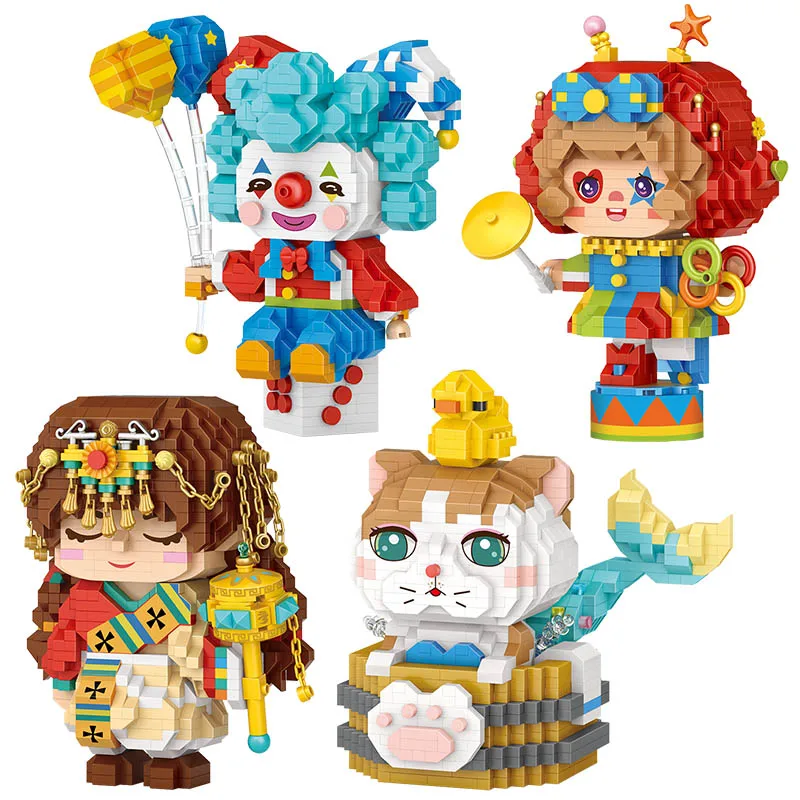 

Diamond Creative Acrobatic Troupe Clown Figures Model Building Blocks For Children Gift Micro Joker Tibetan Girl Bricks DIY Toys