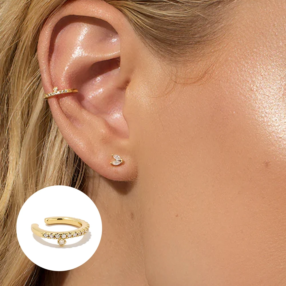 925 Sterling Silver White Zircons Pave Chain Tassel Ear Cuffs For Women Non Pierced Oval Crystal Crown Shape Clip Earrings, ear clip earrings,clip earrings,ear clip,ear accessories