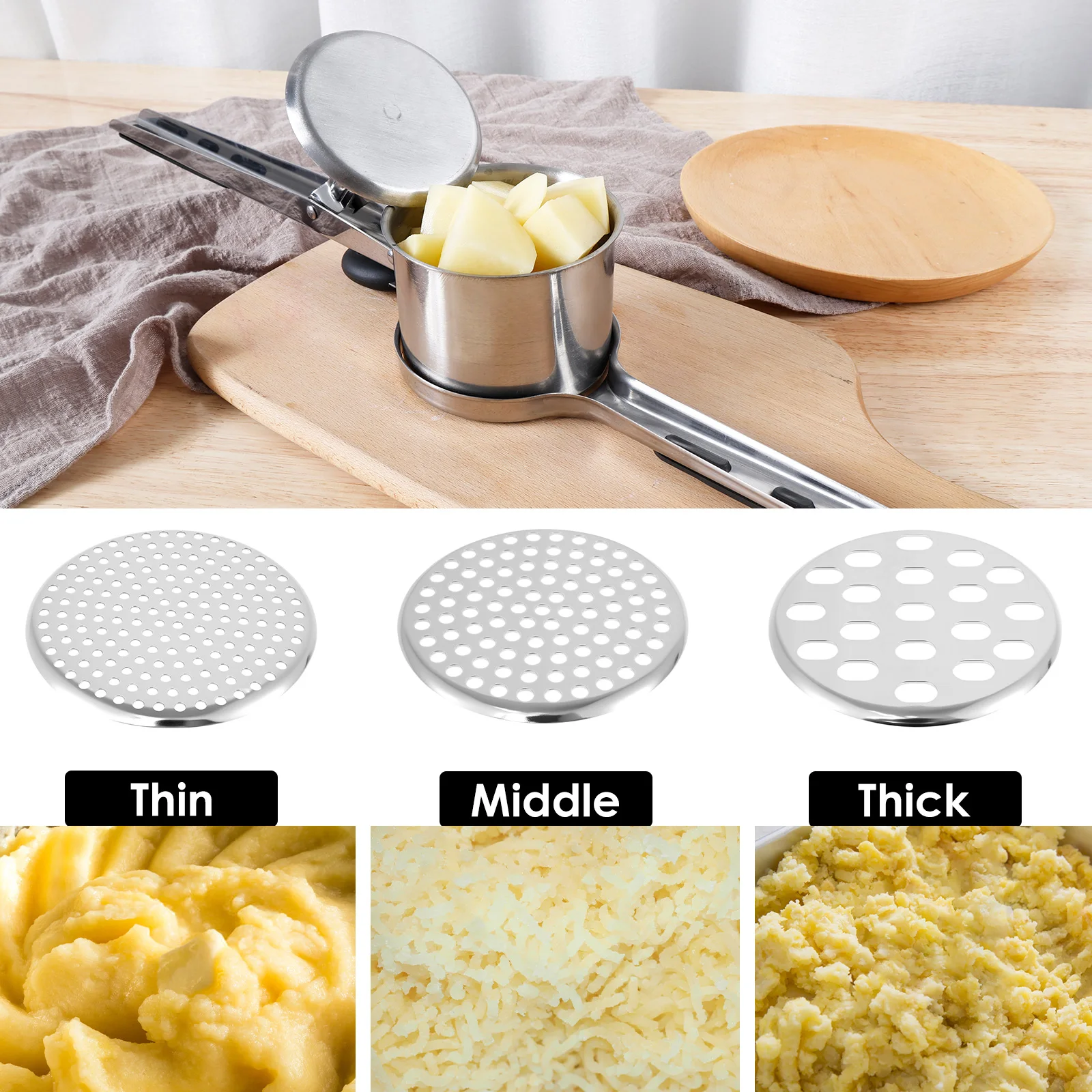 Potato Ricer Stainless Steel Potato Masher and Ricer for Mashed Potatoes Manual Press Kitchen Gadget for Mashed Potatoes