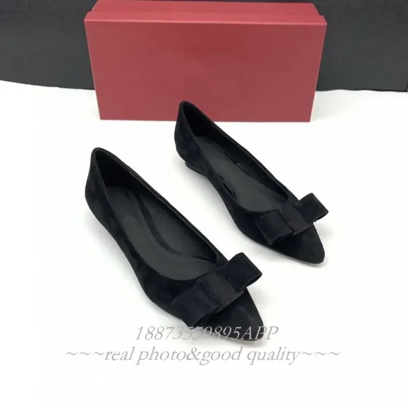 2025 new 100% genuine leather pointy butterfly knot flat Loafers Simple women's loafers elegant all season low heels 4