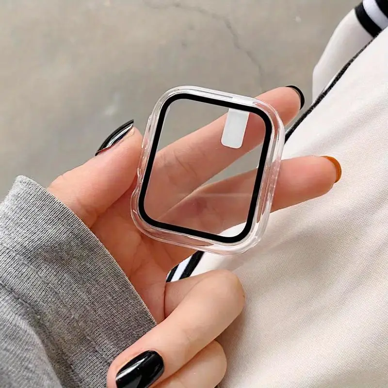 Boîtier PC + verre trempé pour Apple Watch série 9 8 7 6 5 4 3, housse de protection d'écran pour iWatch 40mm 44 41 45 38 42mm 1 Boîtier PC + verre trempé pour Apple Watch série 9 8 7 6 5 4 3, housse de protection d'écran pour iWatch 40mm 44 41 45 38 42mm 1