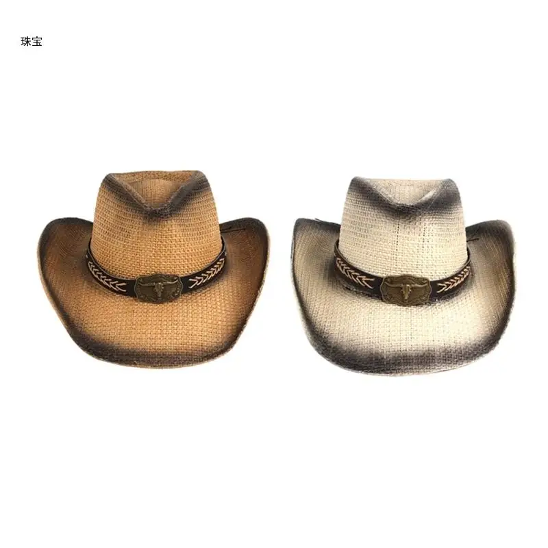 

X5QE Western Cowboy Hat Wide Brimmed Straw Hat Gift for Boyfriend Hat Wide Brimmed for Travel for Outdoor Gatherings