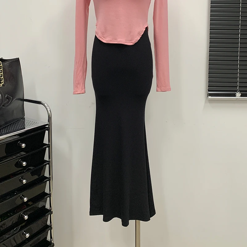 

Summer Midi Skirts Womens Korean Office Lady Simple Solid Elegant Faldas Mujer Moda Long Skirts Womens