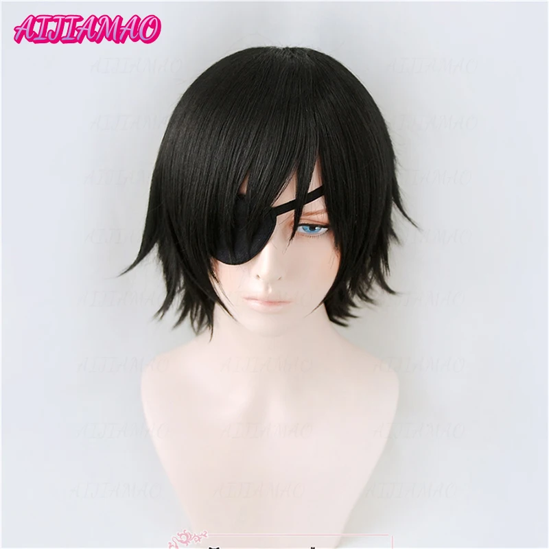 

Парик Himeno, черные короткие пушистые Многослойные синтетические волосы с нашивкой для глаз, термостойкий костюм вечерние Play + парик, шапочка