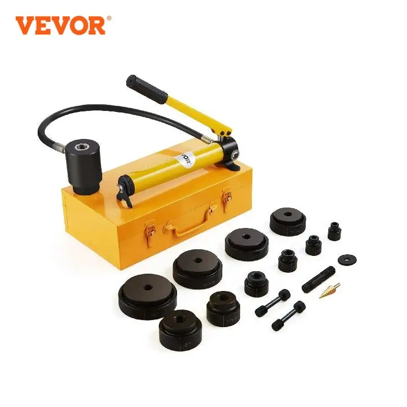 VEVOR 15Ton Hydraulic Knockout Punch Driver Kit 1/2"-4" w/ 10 Dies Carbon Steel Sheet Hole Opener Repair Tool Manuel Hole Digger