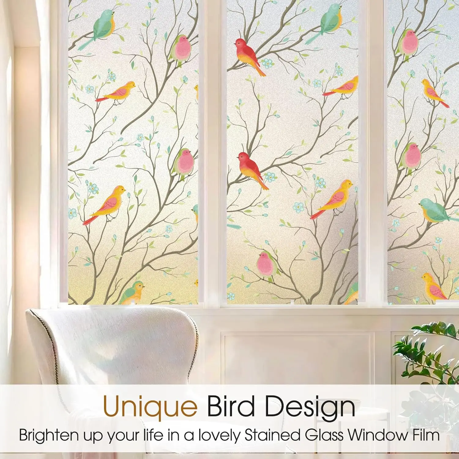 Frosted Privacy Static Cling Window Film UV Blocking Decorative Stained Glass Sticker for Front Door Bathroom