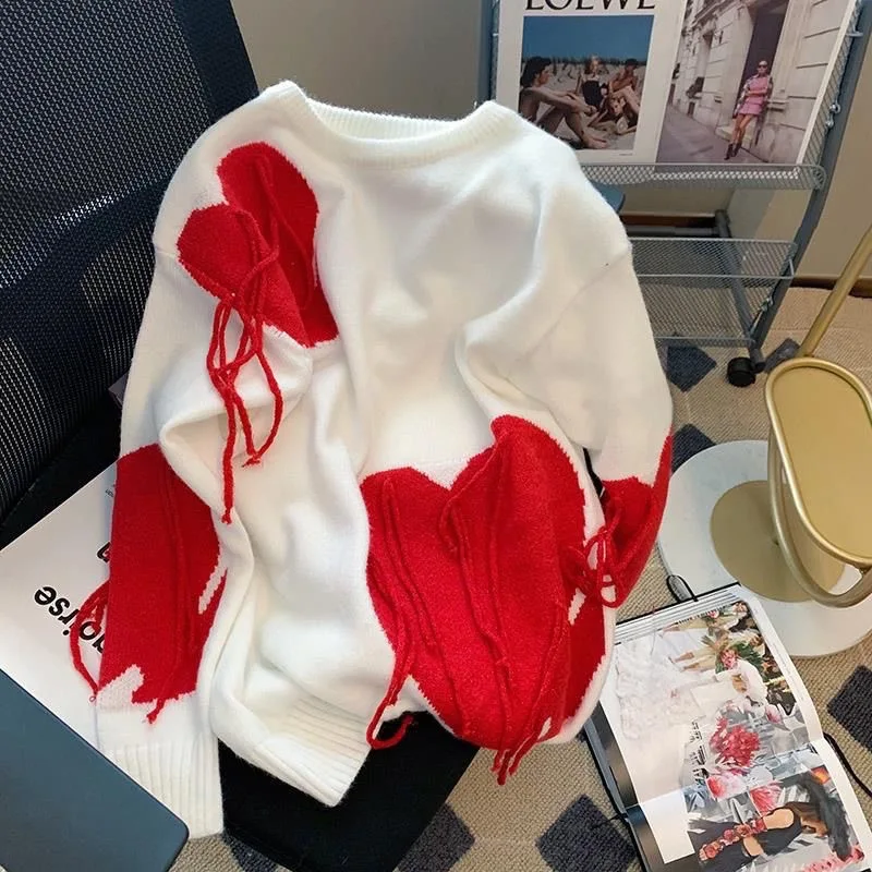

Tassel Love Sweater Women's Japan and South Korea 2023 Autumn and Winter New Lazy Style Fashion Loose Knit Pullover Women