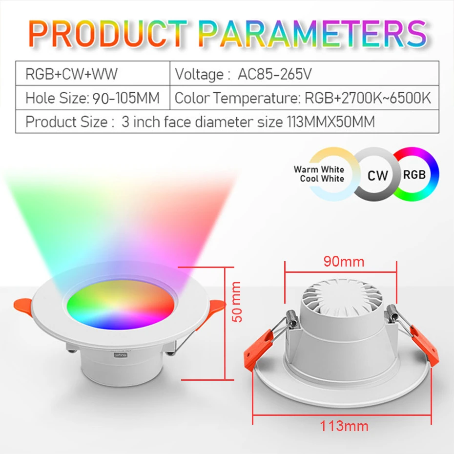 led recessed downlight Tuya Smart Led Downlight RGB+CW+WW 10W Bluetooth Ceiling Recessed Spot Led Dimmable Light For Kitchen Living Room App Control recessed ceiling spotlights