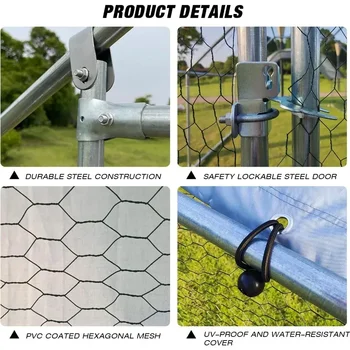 #'Metal Chicken Coop Poultry Cage Chicken Run Pen Dog Kennel with Waterproof and Anti-Ultraviolet Cover for Outdoor Farm Use