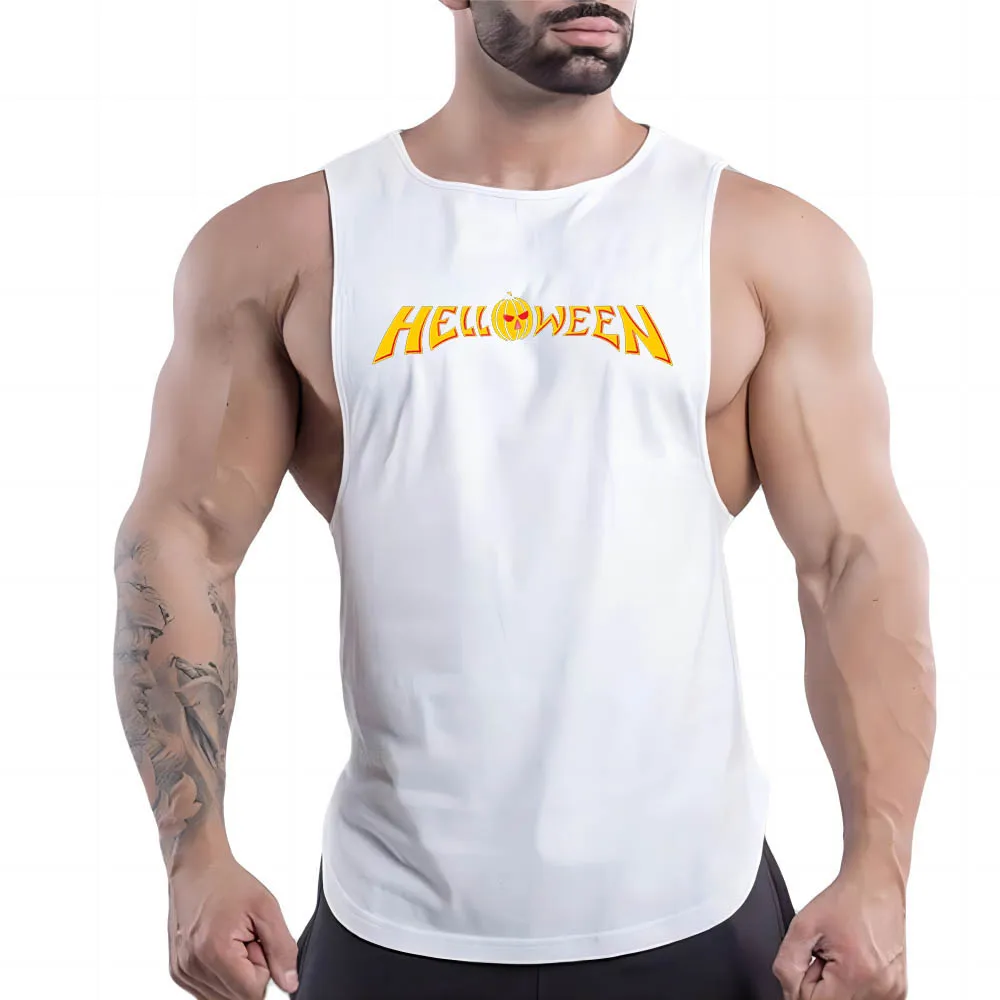 

Four Seasons Costume Halloween Fashion Sports Vest Quick Dry Men'S Gym Sports Sleeveless Vest Jack-O '-Lantern English Print