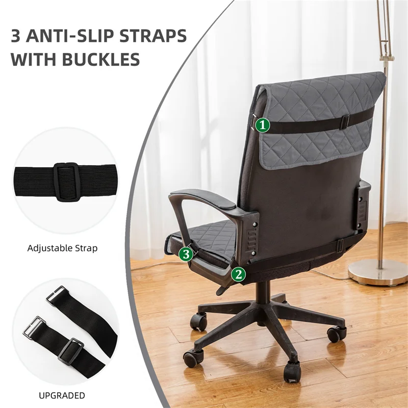 1PC Quilted Office Chair Cover Anti-slip Boss Computer Chairs Covers with Adjustable Strap Gaming Armchair Seat Slipcovers M/L