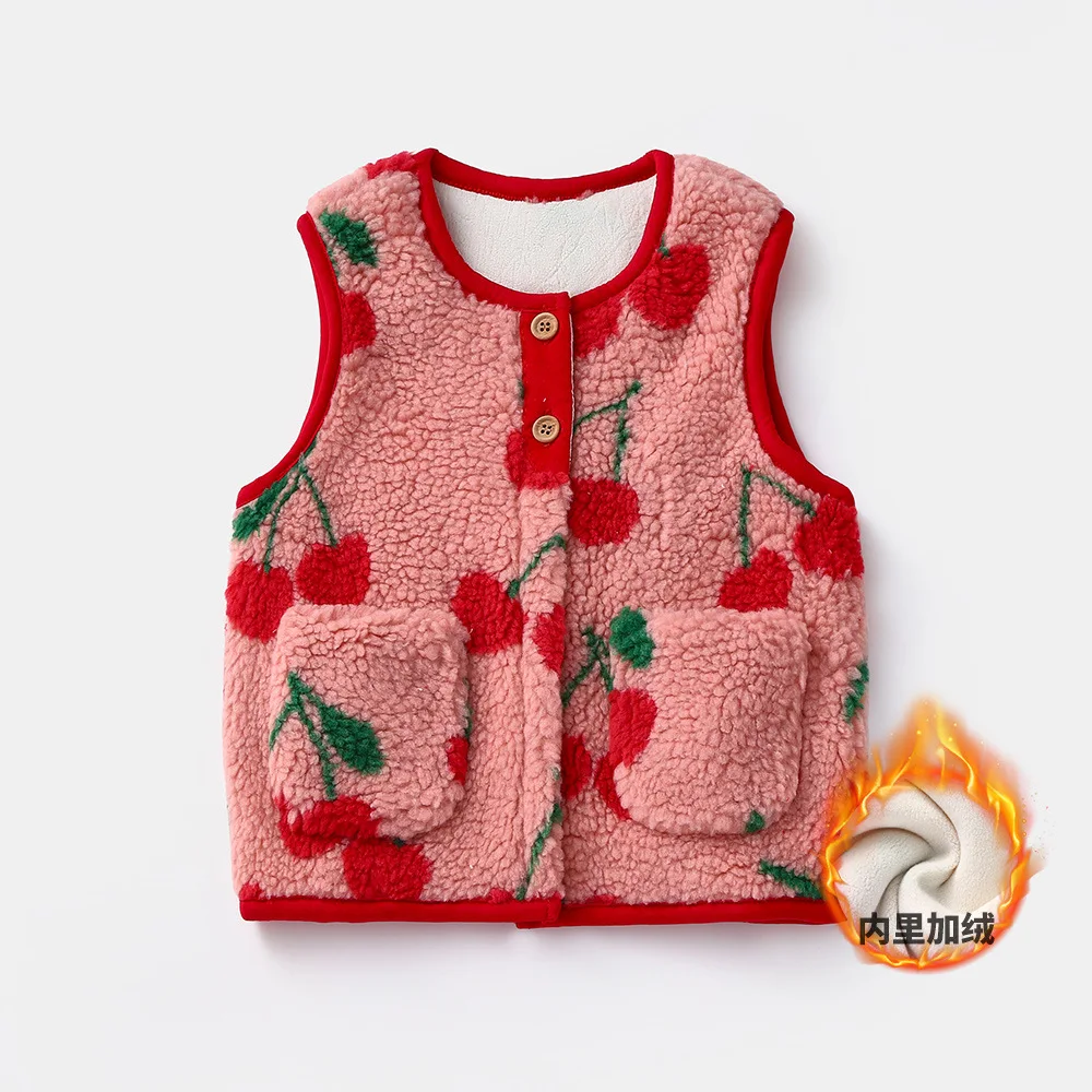 New Baby Clothes Girls Fashion Casual Sweet Thickening Vest Winter Girls Baby Plus Fleece Vest Cute All Match 1-4Y