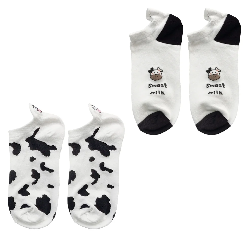 

Amosfun Trainer Socks Womens 4-7 2 Pairs Cow Pattern Socks Cow Embroidery Low Cut Sock Animal Short Socks Printing Anklet Socks
