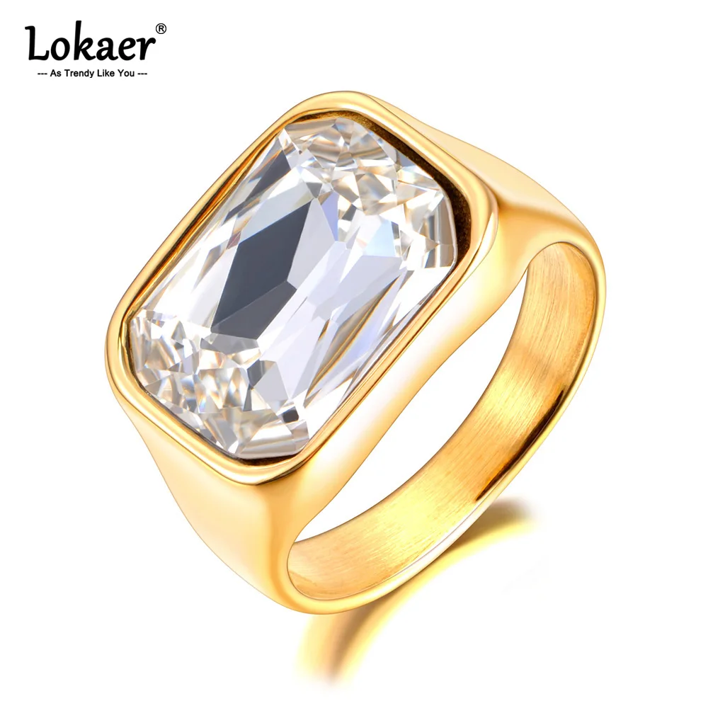 Wedding Rings Lokaer Cubic Zirconia Stainless Steel Wedding Statement Ring 18K PVD Gold Plated Fashion Waterproof Jewelry R24007
