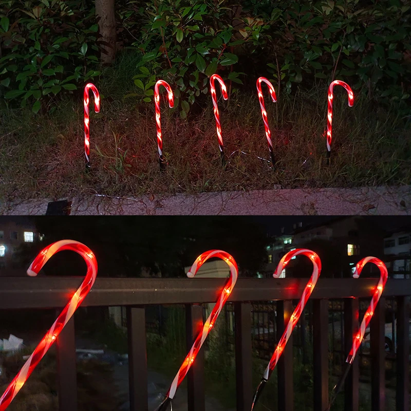 Happy New Year 2024 Decor 5/10pc Solar Christmas Cane Lights