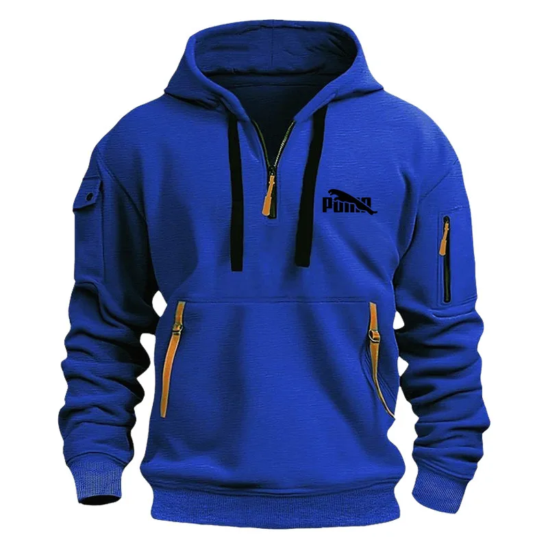 thumbnail image 1 of Sudadera con capucha para hombre, de manga larga, con diseño de cremallera, sudadera con capucha para hombre, ropa deportiva, chaqueta informal ajustada, 1 of 5