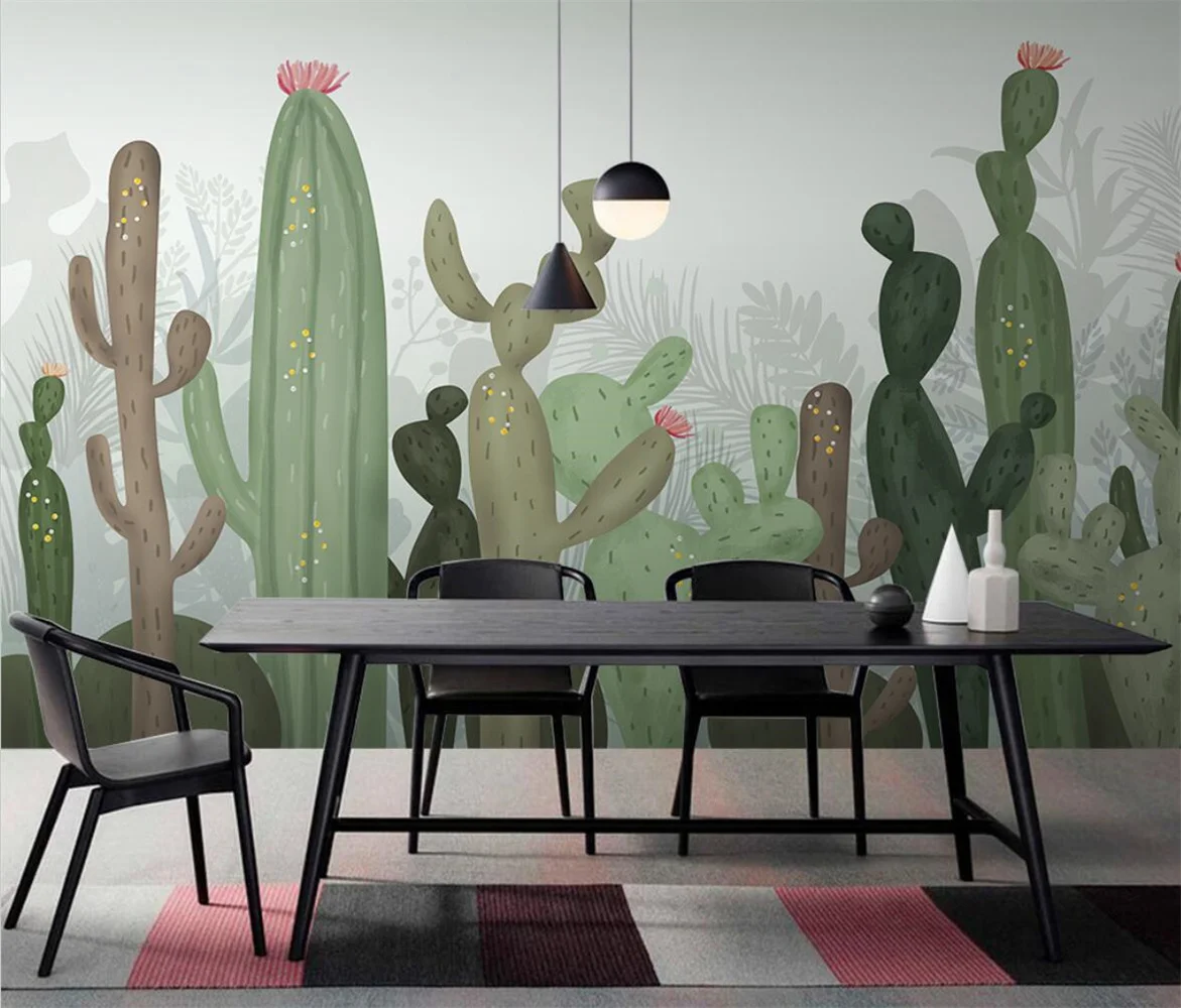 

beibehang Custom wallpaper mural Nordic hand painted cactus tropical plants TV background wall papel de parede 3d