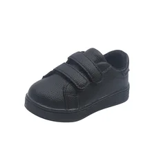 

2022 Spring New Boys Sneakers Korean School Shoes Soft Casual Versatile Solid Black Hook & Loop Non-slip Leather Breathable Flat