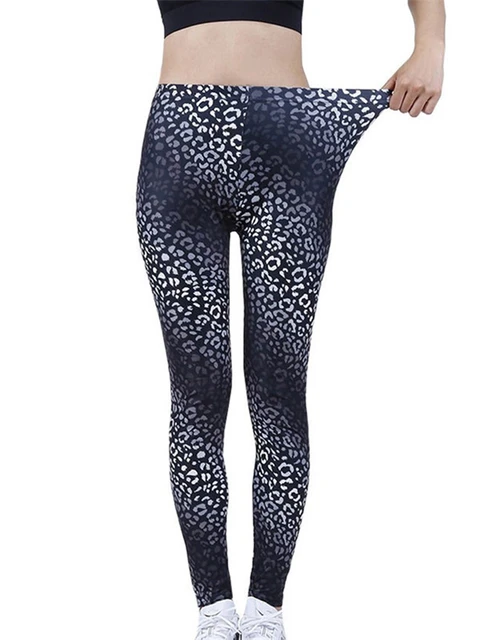 Legging Black White Print  Leggings Leopard Sports White - Black