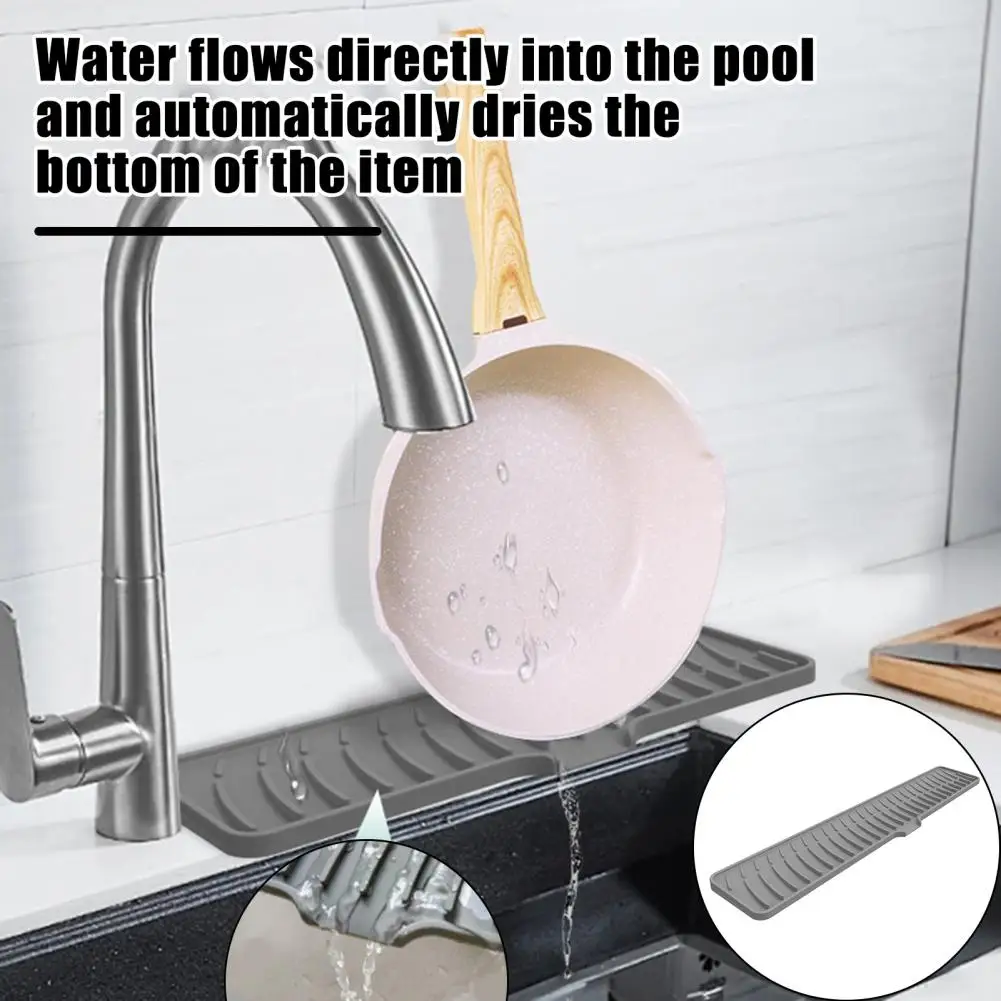 60*10cm Silicone Drain Pad Faucet Mat Anti-Slip Quick Drying Sink Mat Spill-Proof Countertop Protector Kitchen Utensil Holder