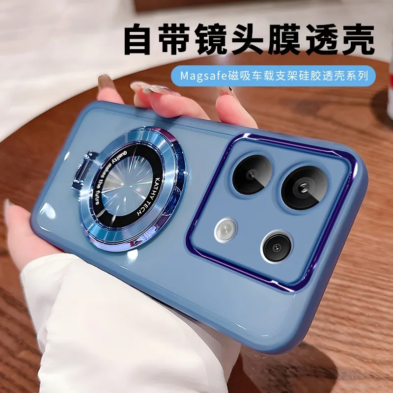 Car Magnetic Holder Case For Redmi Note 13 Pro 4G 9 8 12 Pro 5G 10S 12S 9S 11 Pro 10 5G 12 13 Pro Plus Transparent Cover