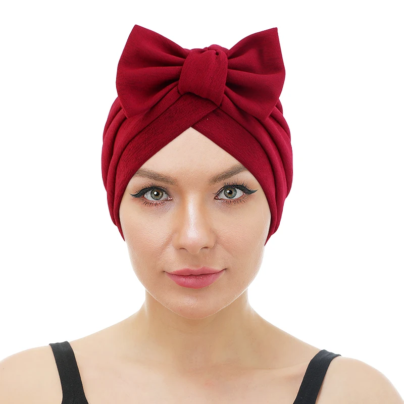 Bowknot Turban for Women Head Wrap Solid Color Fashion India Hijab Hat Chemo Cap Ladies Muslim Hair Accessories women s slim belt bowknot buckle pu leather waist belts for ladies dress skirts shorts pants fashion straps ceinture femme luxe