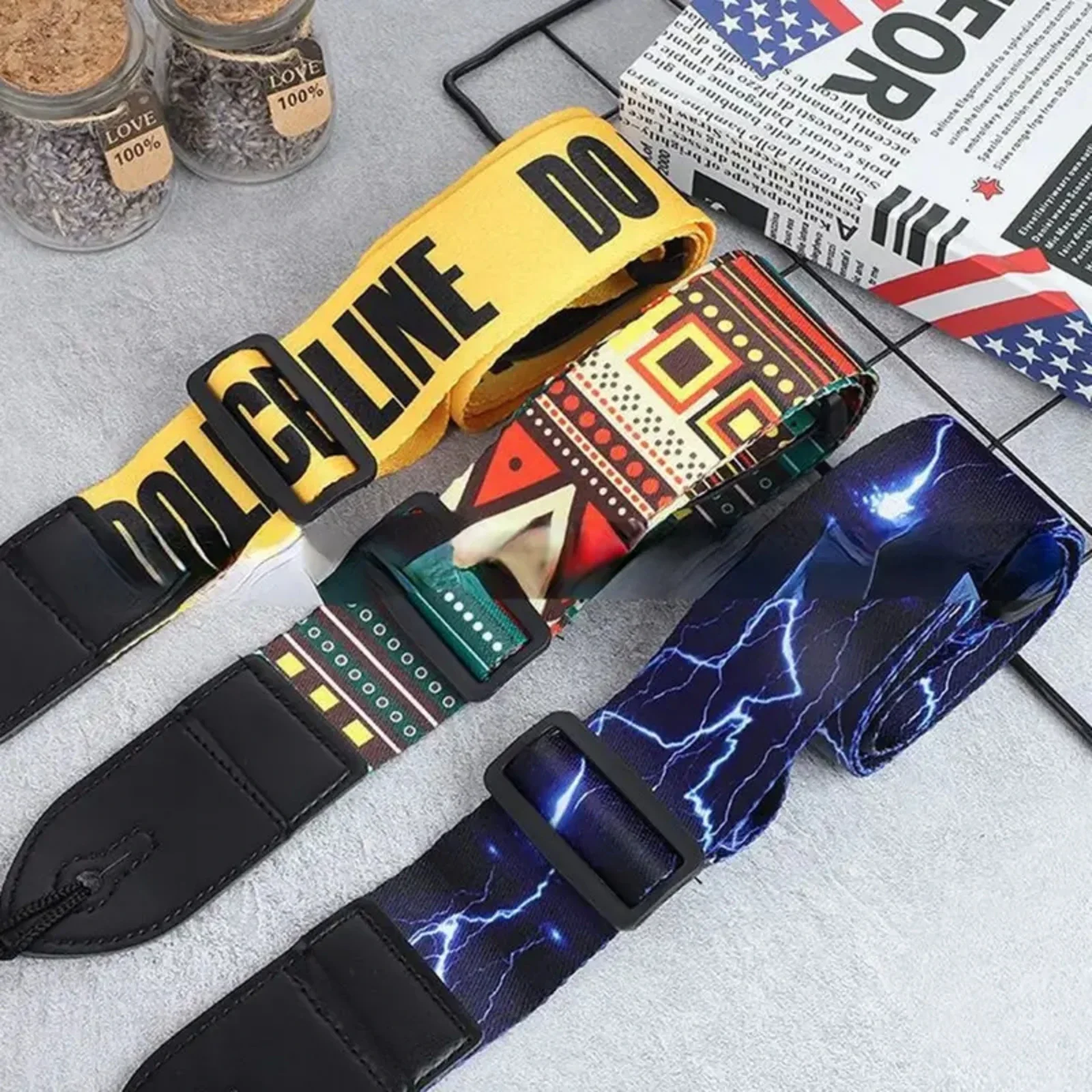 Deluxe Woodgrain Leather Guitar Strap - Comfortable & Stylish for All Guitars