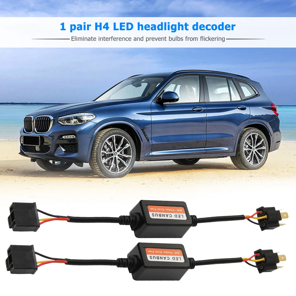 1쌍 자동차 LED 디코더 캔버스 고성능 H4 에러 프리 안티 플리커 저항기 LED 헤드라이트 전구 저항기 디코더