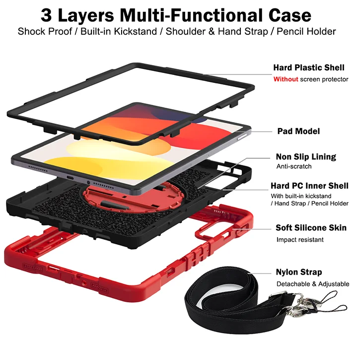 Versatile 360° Rotating Tablet Case with Kickstand, Shockproof Protection, and Hand & Shoulder Straps