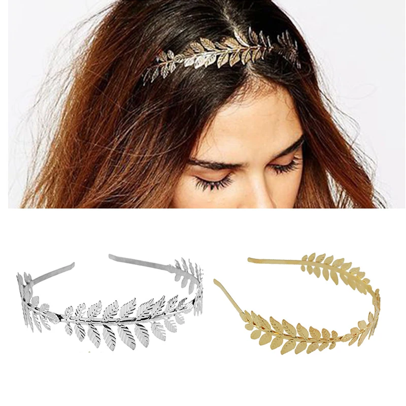 Women Wedding Hair Hoop Silver/Gold Color Leaf Bridal Hair Band Metallic Leaves Headdress Greek Goddess Headband Hair Accessorie tales of the greek heroes