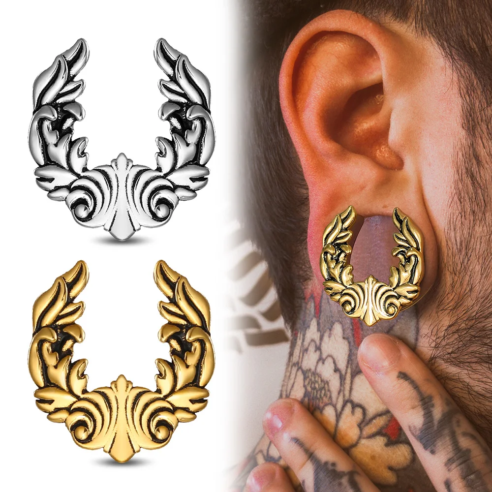 Giga 2PCS Antiqued Style Stainless Steel Saddle Ear Piercing Plugs