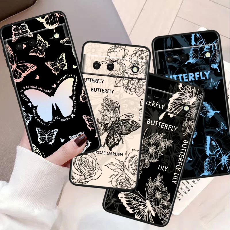 

Cute Butterfly Shockproof Cover For Google Pixel 8 7A 6A 5A 5 4 4A XL Pro 5G Black Phone Case Soft Fundas Capa Phone Case