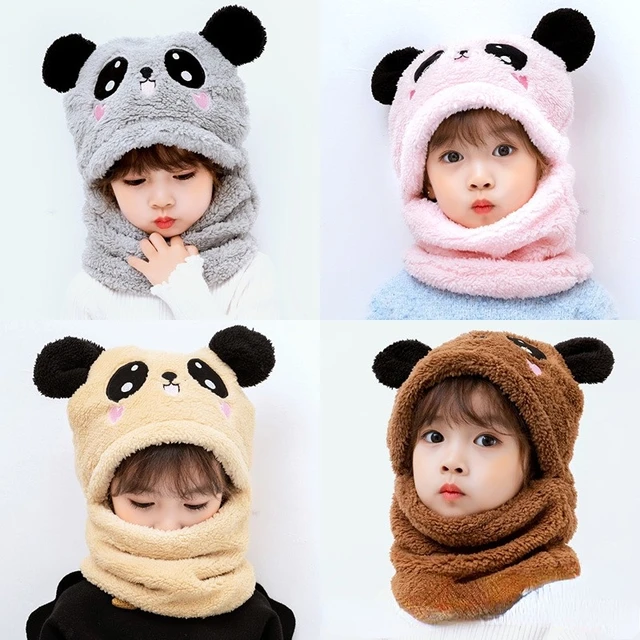 Children Cartoon Scarf Hat Girls Boys Scarf Thicken Cap Double Fleece Warmth Child Adult Parent-child Hat Kids Accessories 2