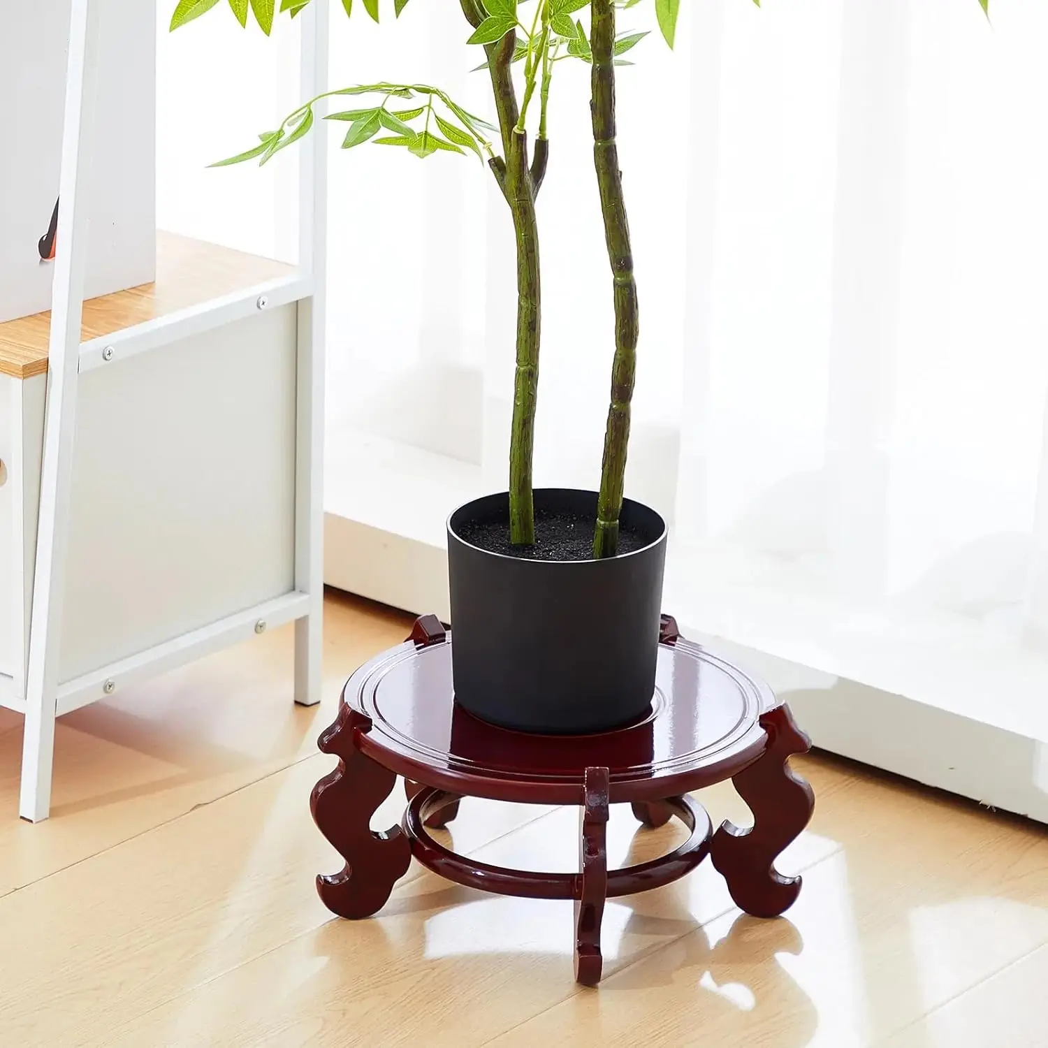 2 Pcs Wooden Plant Stands Indoor Chinese Oriental Display Rack for Vase Fishbowl Flower Pot Lamp Redwood Base Vintage Decor