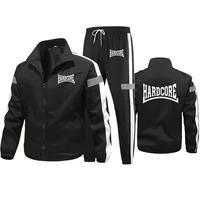 M-6XL mode survêtement hommes costume imprimé Hardcore automne nouvelle veste Cardigan à fermeture éclair + pantalon de survêtement rayure Fitness Jogging 2 pièces ensemble 1