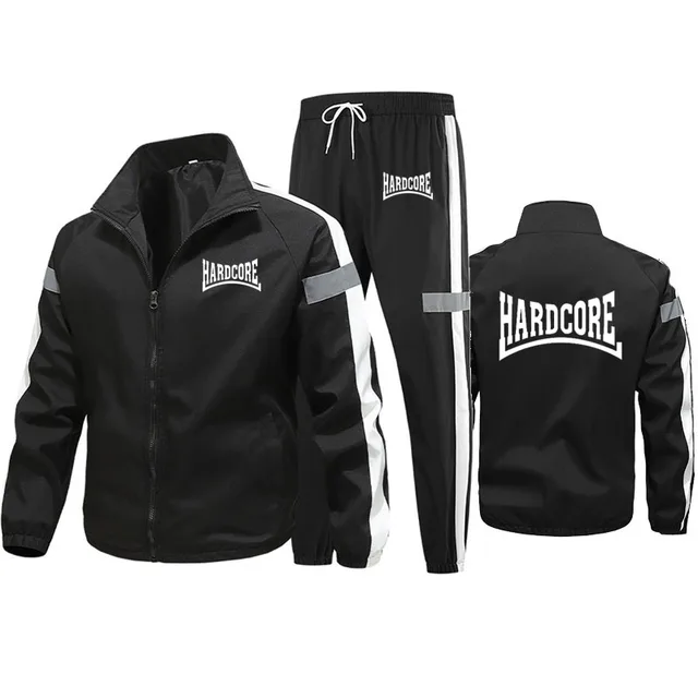 M-6XL mode survêtement hommes costume imprimé Hardcore automne nouvelle veste Cardigan à fermeture éclair + pantalon de survêtement rayure Fitness Jogging 2 pièces ensemble 1