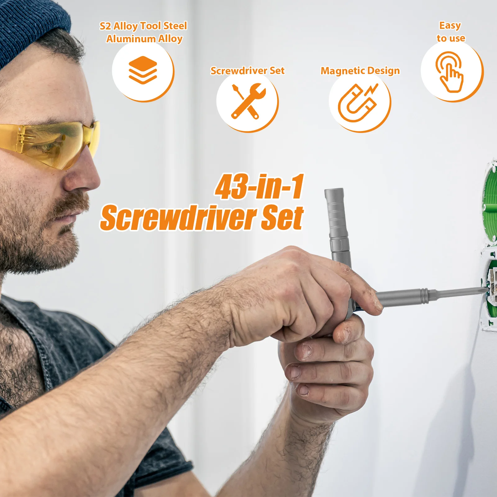 43 in 1 Ratchet Screwdriver Set Magnetic Screwdriver Set Multi Bit Drive Kit with Handle and 40 Bits for Glasses Computes Repair