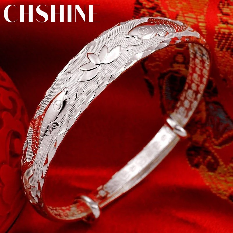 

Hot charm trend 999 sterling silver Pisces play lotus bracelets Bangle for women classic fashion party wedding jewelry gifts