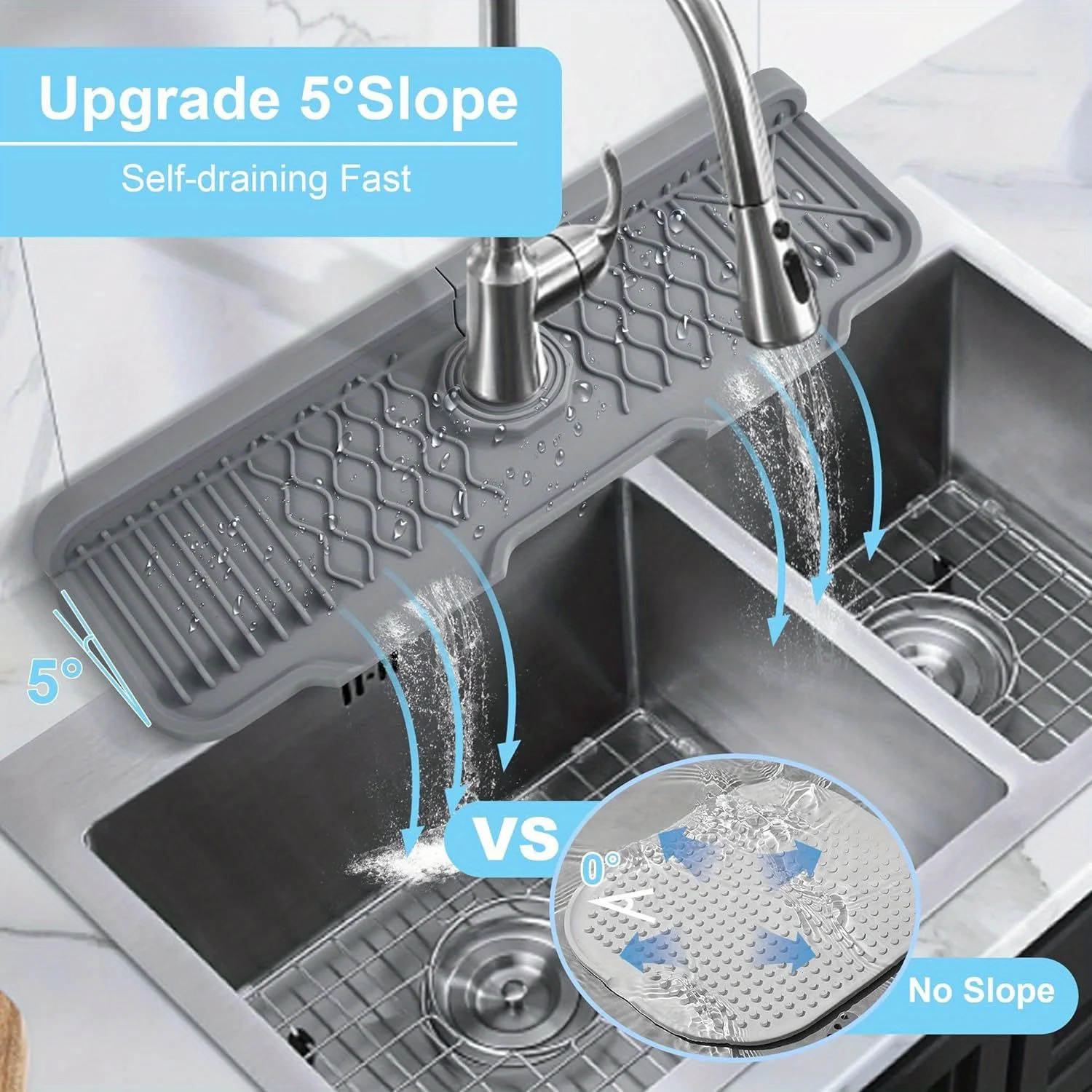 Kitchen Faucet Silicone Splash Mat, Sink Drainage Mat, Sink Collection Mat, Drainage Drying Mat, Bathroom Countertop Protector 3