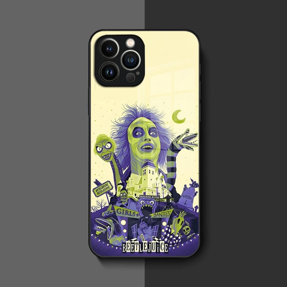 thumbnail image 1 of Funda de teléfono B-BeetlejuiceS-S 2 para iPhone 16 15 14 12 11 13 Pro Max Mini 8 X Xr Xs Puls Cubierta de vidrio negro, 1 of 5