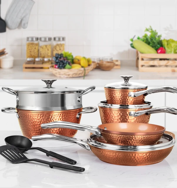 Michelangelo Copper Pots And Pans Set, Nonstick Copper Cookware